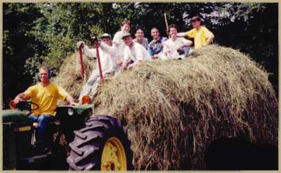 Brothers and participants on the hay wagon